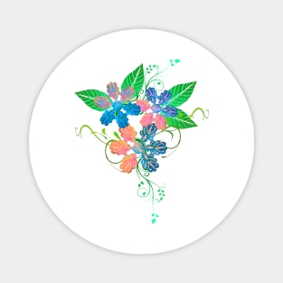 Trippy Blue and Orange Floral Decoration Silhouette Art Magnet